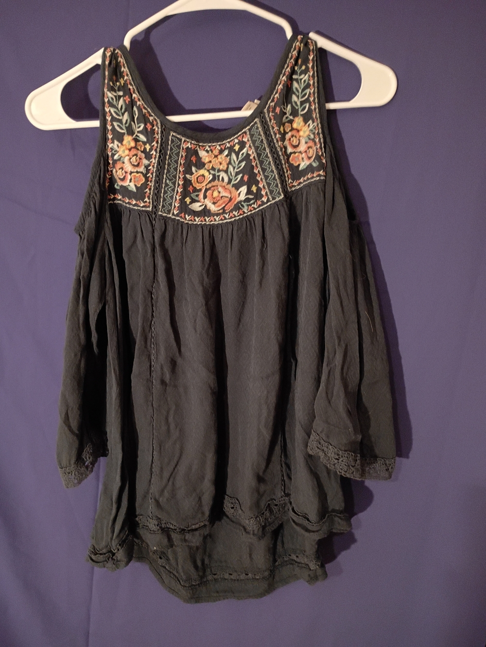 Knox Rose Embroidered Black Boho Peasant Top